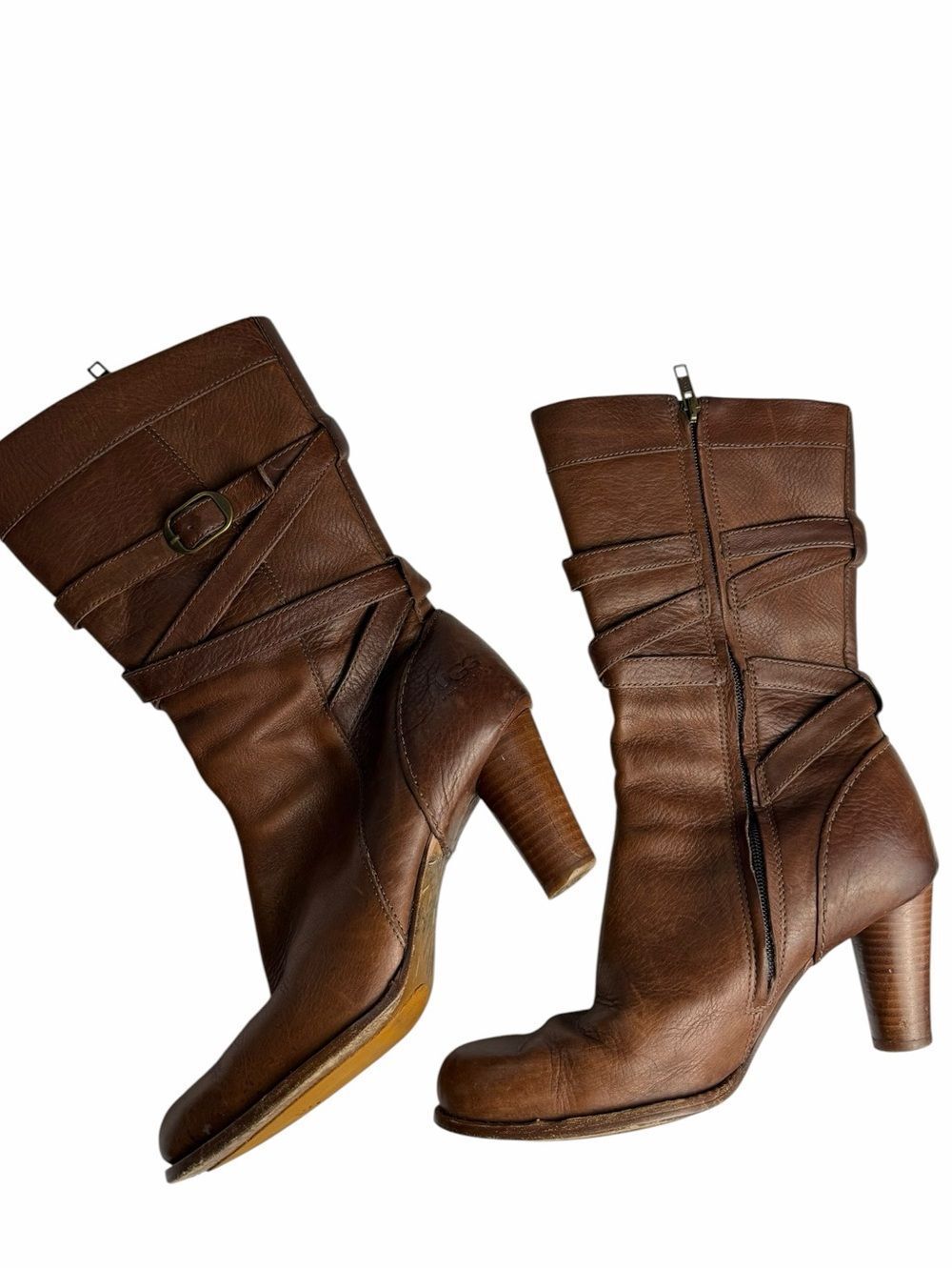 UGG Caroline Mid-Calf Leather Western Boho Stacked Heel women’s Size 9 Boots